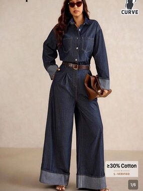 Dark Wash Denim Jumpsuit with Wide Legs
